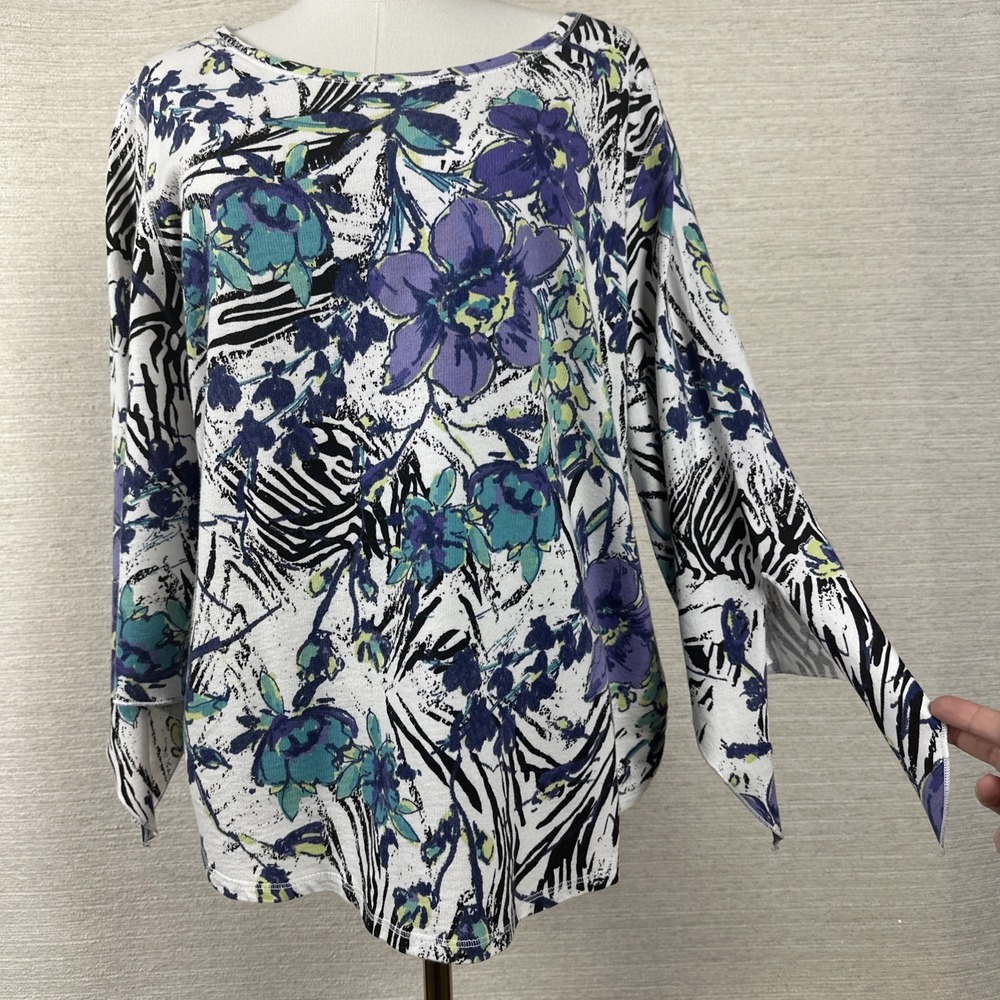 Hot Cotton XL Tropical Floral Zebra Print Top 100% Cotton Artsy Boho Blouse